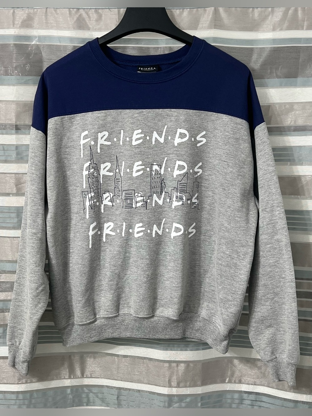 Friends Graphic Colorblock Crewneck Sweatshirt - Navy & Gray